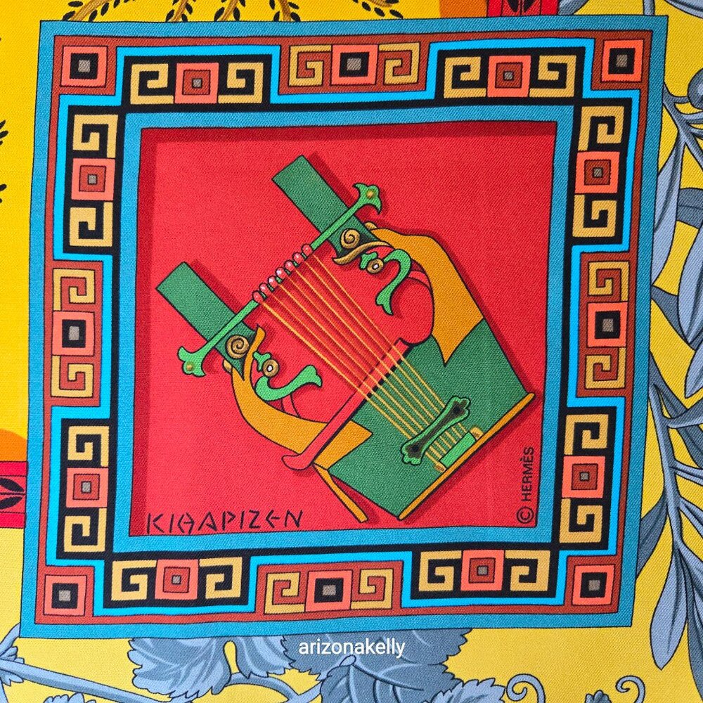 Hermès Silk Scarf Musique des Dieux Ancient Greece Greek Music Dance Hand-rolled - Picture 9 of 16